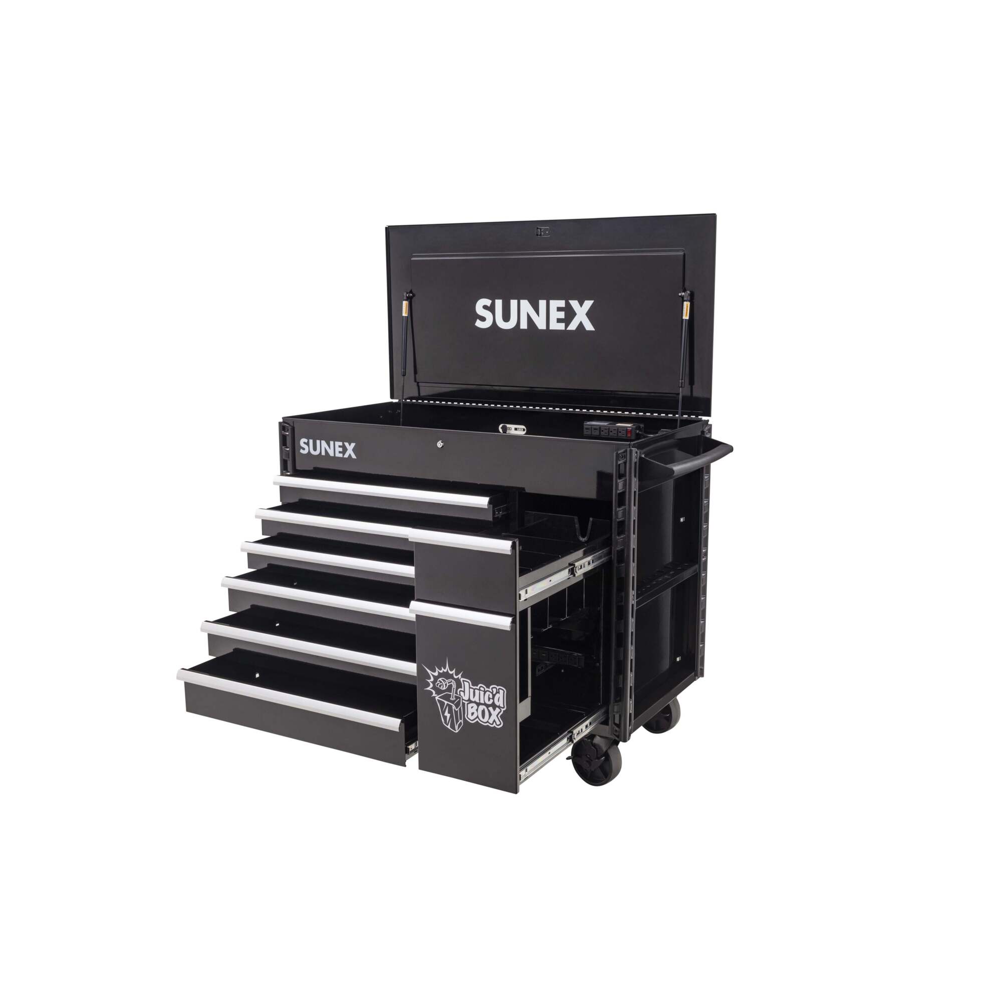 Sunex Tools JUIC'D BOX Powered Cart — 50in., 7 Drawers, Steel, 700-Lb. Capacity, Model# 8065PCBK